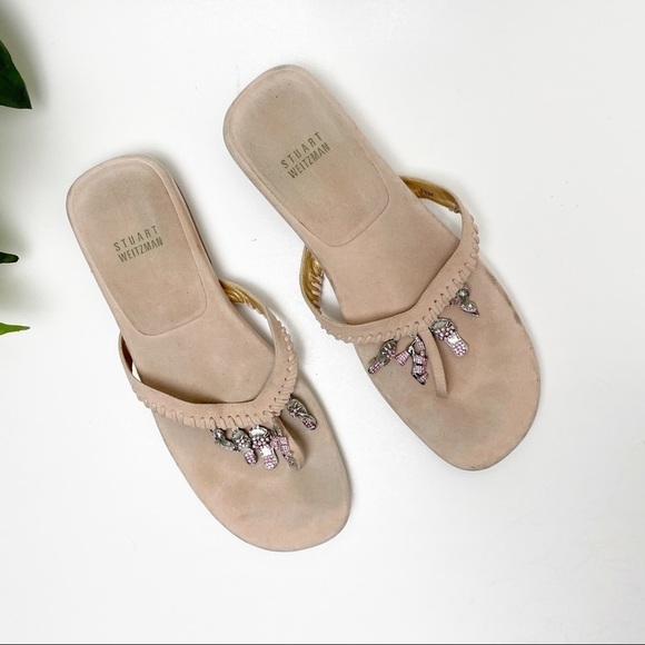 Stuart Weitzman Pink Suede Sandals with Charms - Picture 1 of 10